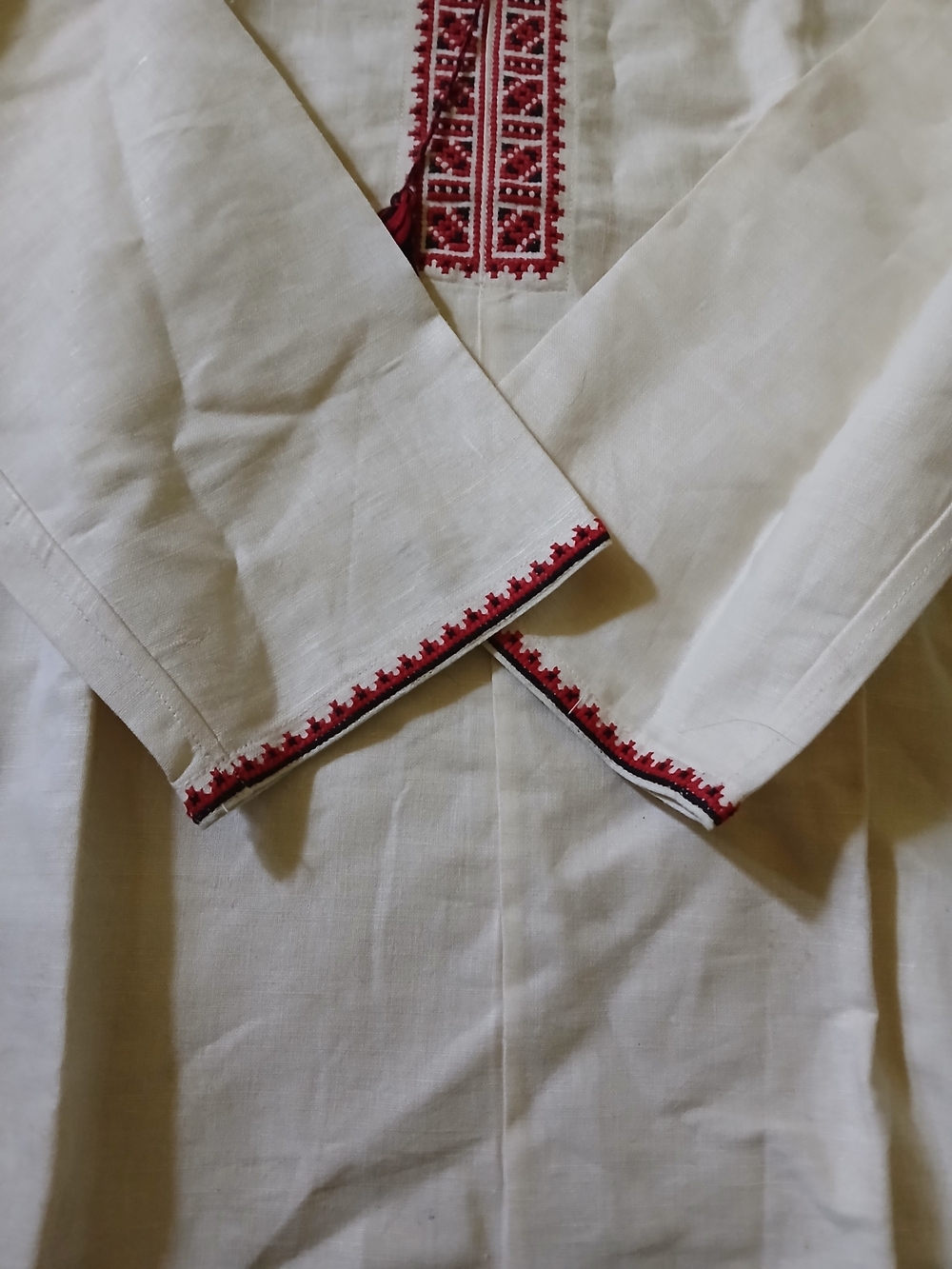 Traditional Ukrainian Hand Embroidered  Top  with Red Trim